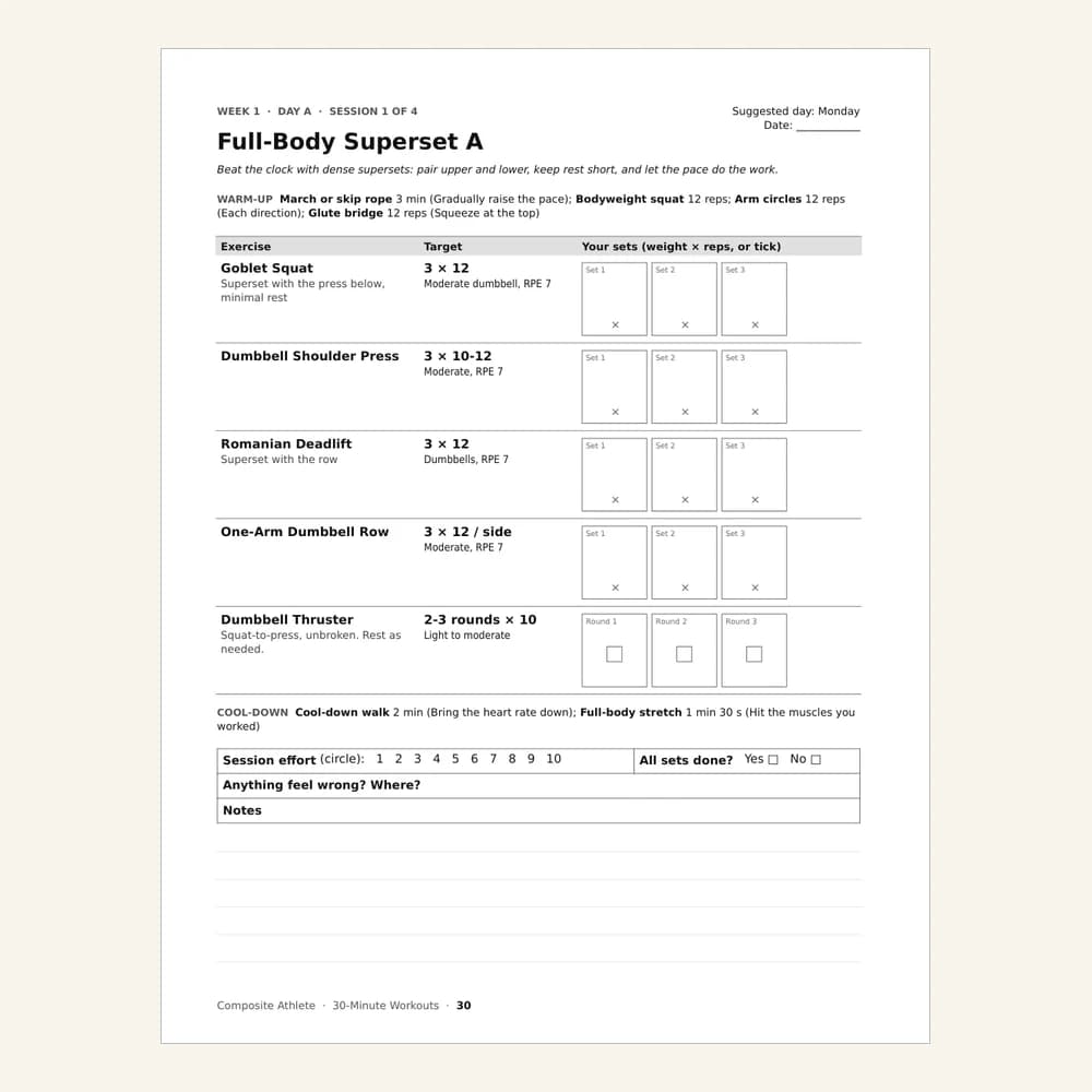 A session page from 30-Minute Workouts When You Have No Time