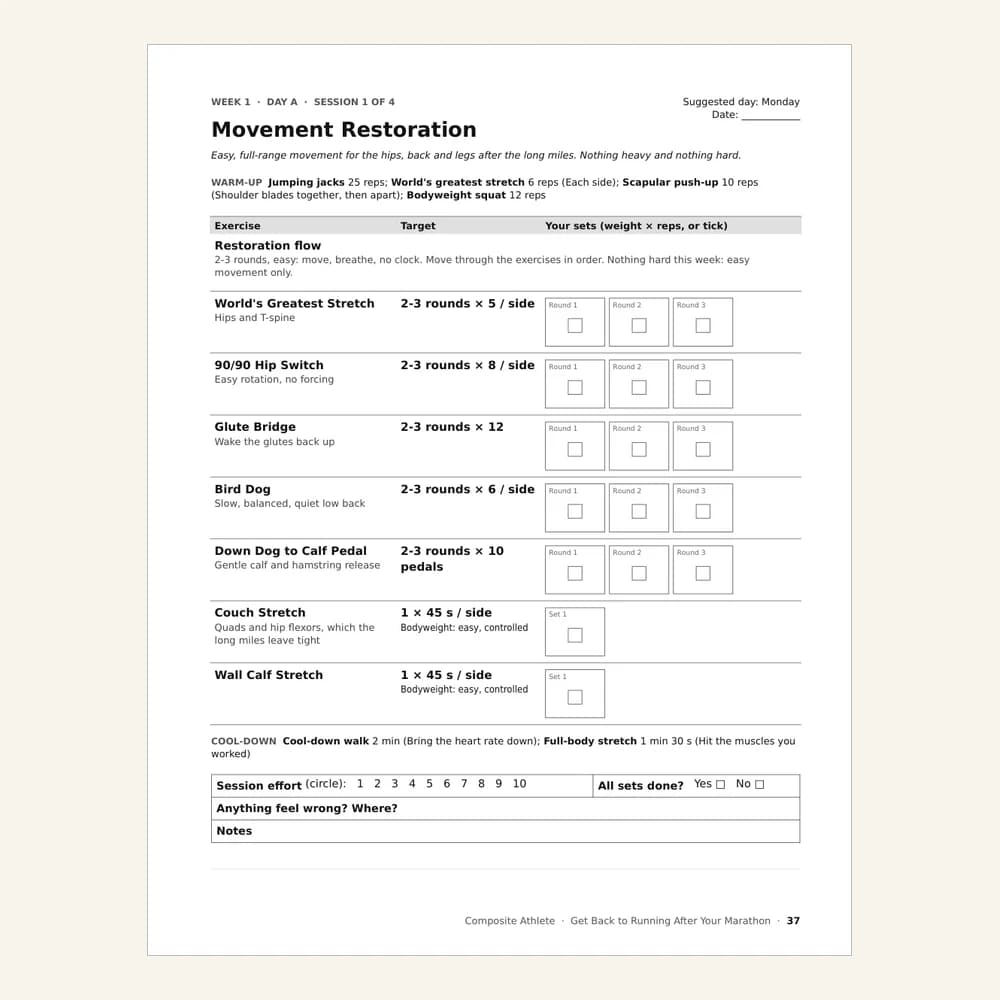 A session page from Get Back to Running After Your Marathon