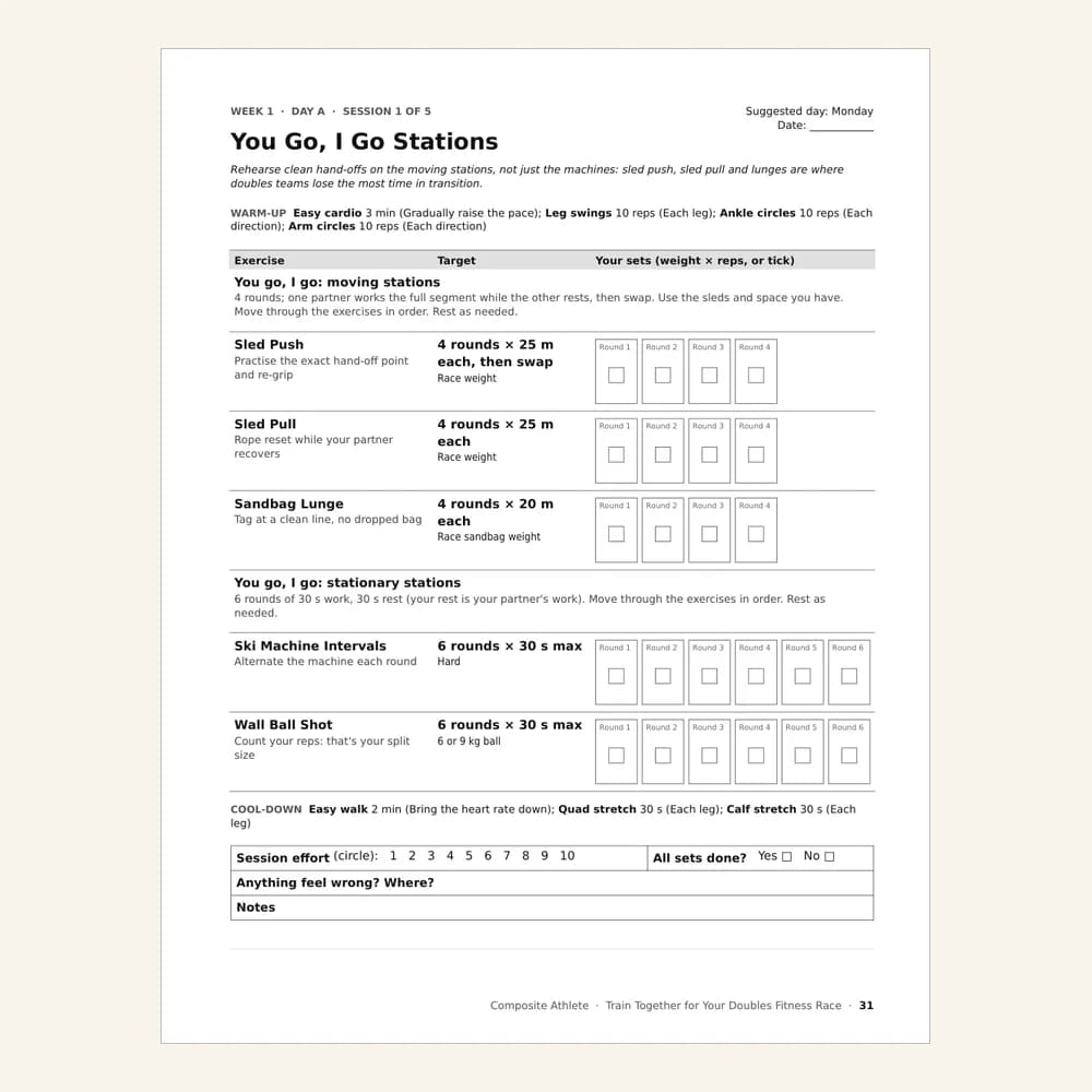 A session page from Train Together for Your Doubles Fitness Race