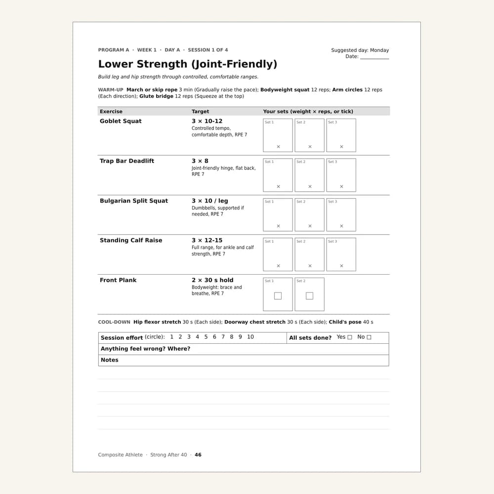 A session page from Masters Strength